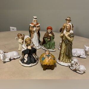 Vintage Porcelain 10 Piece Nativity Scene Figurine Set